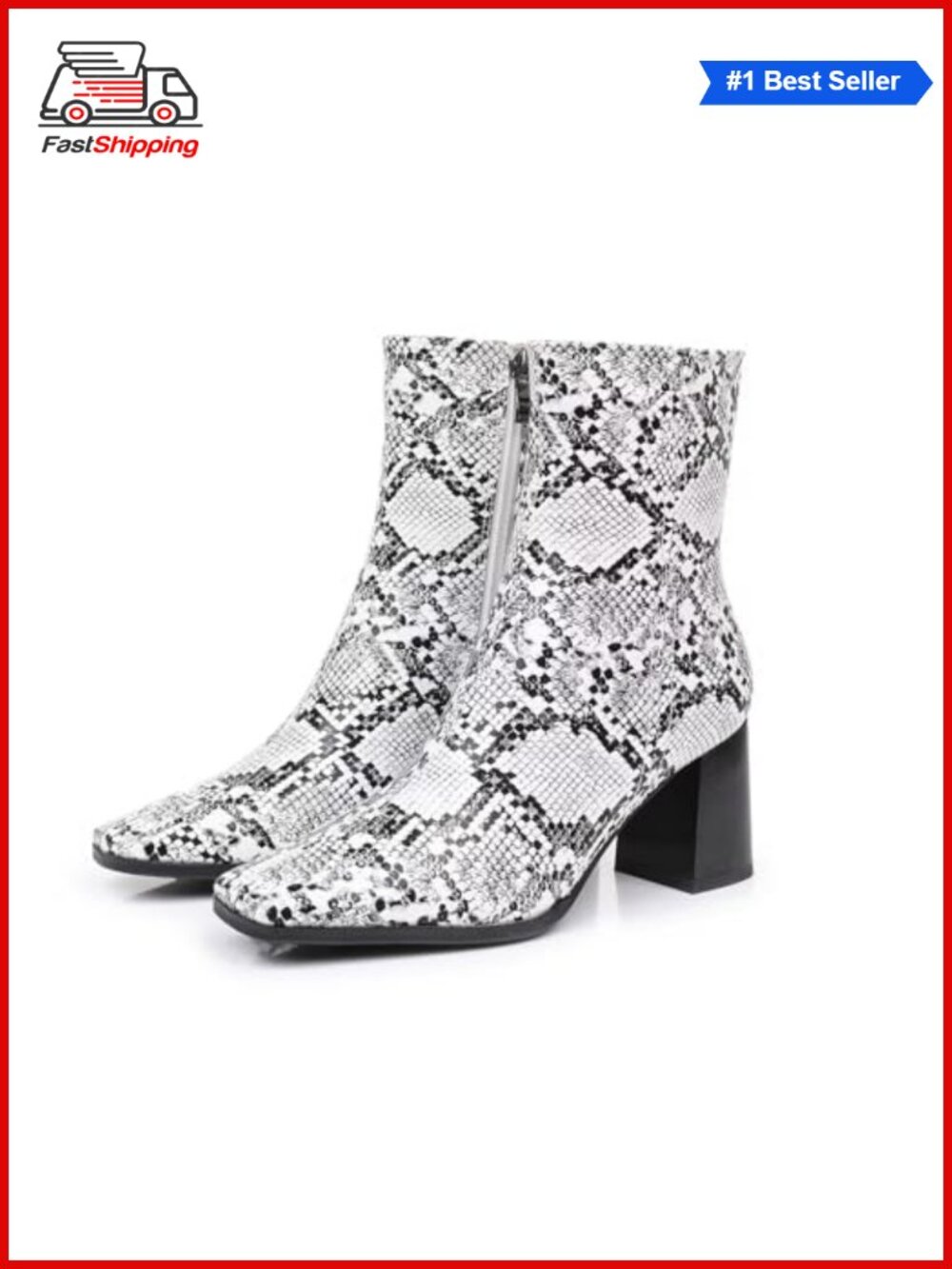 Women's Ankle Boots Square Toe Chunky Block Heel Side Zipper